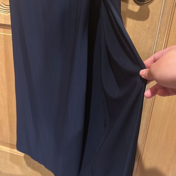 Lauren Ralph Lauren Evening Navy Blue Cowl Neck Ruched Gown w/ Leg Slit Sz 6 - Picture 9 of 9